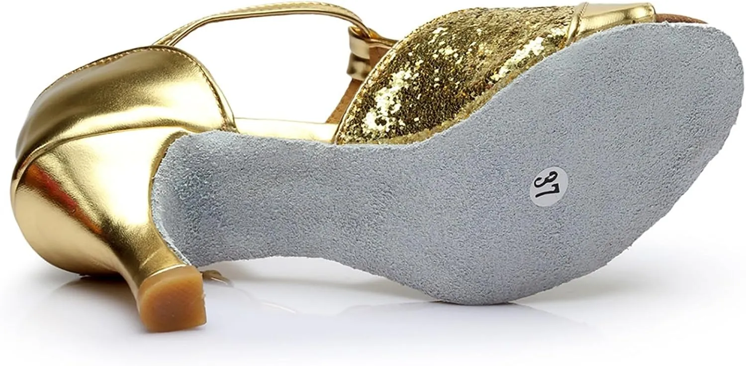 Women's Latin Dance Shoes Ballroom Performance Practice Dancing Shoes Womens Wide Sandals Arch Support