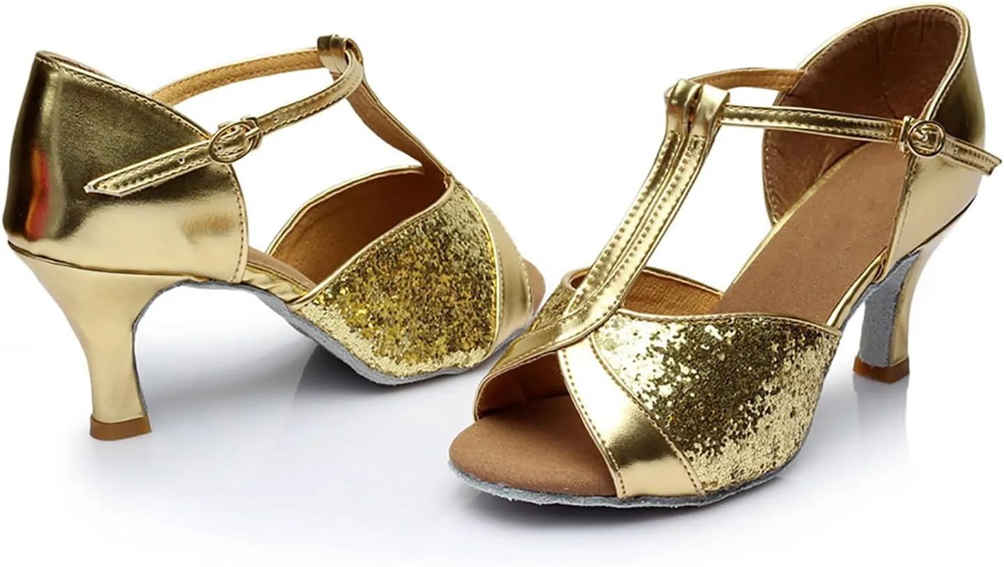 Women's Latin Dance Shoes Ballroom Performance Practice Dancing Shoes Womens Wide Sandals Arch Support