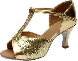 Women's Latin Dance Shoes Ballroom Performance Practice Dancing Shoes Womens Wide Sandals Arch Support