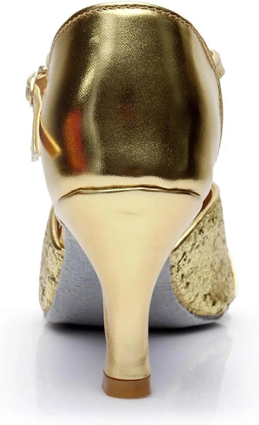 Women's Latin Dance Shoes Ballroom Performance Practice Dancing Shoes Womens Wide Sandals Arch Support