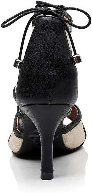 Women's Open Toe Latin Ballroom Ankle Dance Shoes Lace up Salsa Tango Performance Dancing Boots,Model-1006