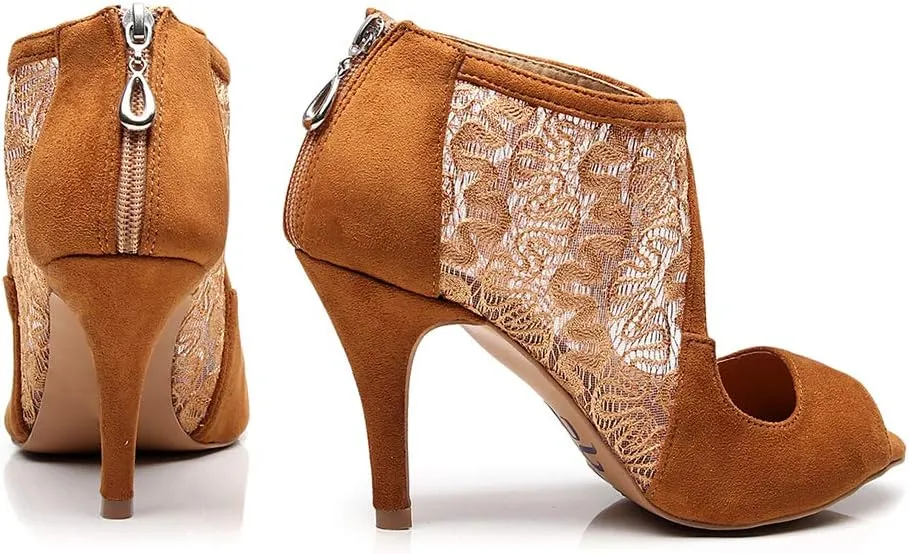 Women's Peep Toe Latin Ballroom Ankle Dance Shoes Lace Salsa Tango Performance Dancing Boots,Model-1004