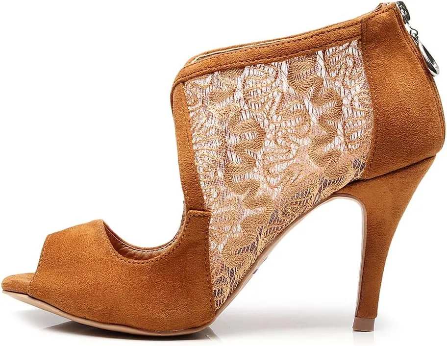 Women's Peep Toe Latin Ballroom Ankle Dance Shoes Lace Salsa Tango Performance Dancing Boots,Model-1004