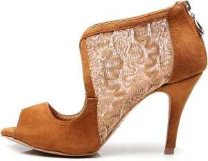 Women's Peep Toe Latin Ballroom Ankle Dance Shoes Lace Salsa Tango Performance Dancing Boots,Model-1004