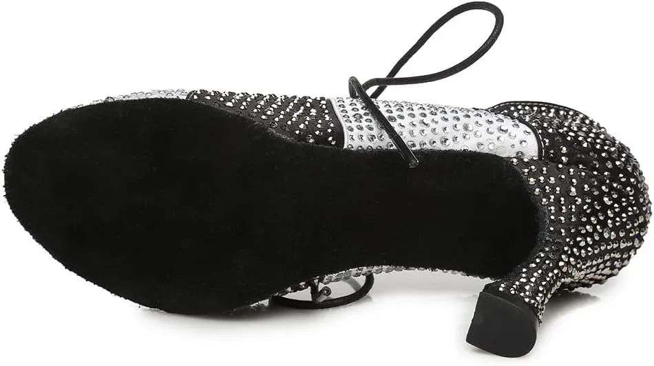 Women's Rhinestone Latin Ballroom Ankle Dance Shoes Lace up Salsa Tango Performance Dance Boots,Model-L461
