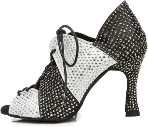 Women's Rhinestone Latin Ballroom Ankle Dance Shoes Lace up Salsa Tango Performance Dance Boots,Model-L461