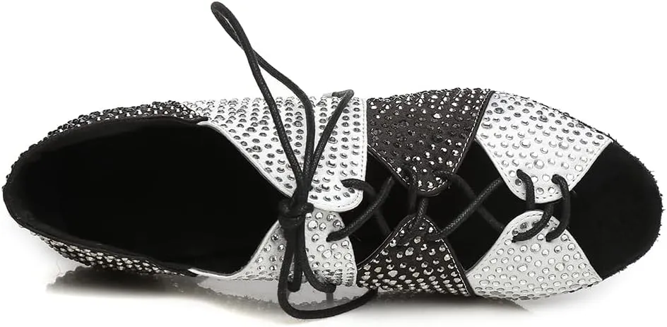 Women's Rhinestone Latin Ballroom Ankle Dance Shoes Lace up Salsa Tango Performance Dance Boots,Model-L461