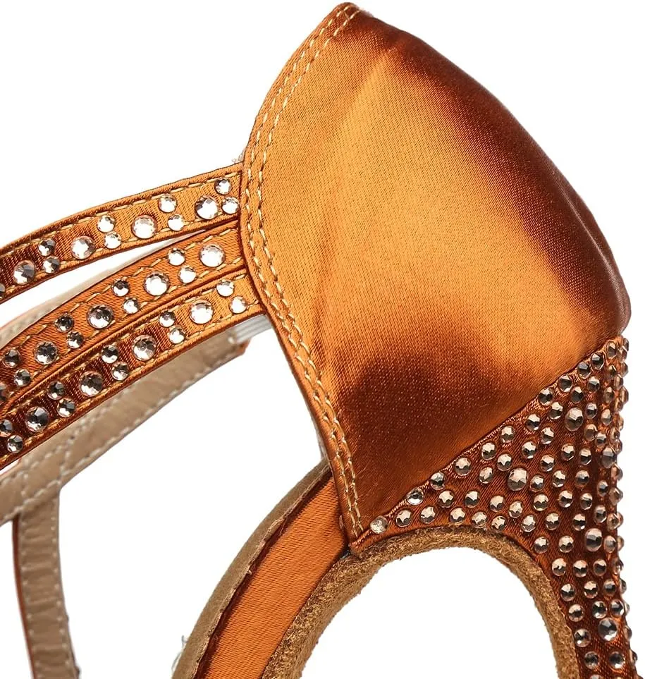 Women's Rhinestone Latin Ballroom Ankle Dance Shoes Lace up Salsa Tango Performance Dancing Boots,Model-L460