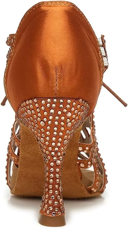 Women's Rhinestone Latin Ballroom Ankle Dance Shoes Lace up Salsa Tango Performance Dancing Boots,Model-L460