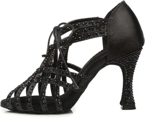 Women's Rhinestone Latin Ballroom Ankle Dance Shoes Lace up Salsa Tango Performance Dancing Boots,Model-L460