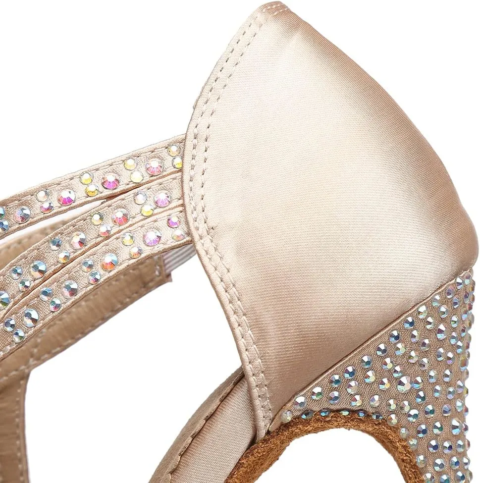 Women's Rhinestone Latin Ballroom Ankle Dance Shoes Lace up Salsa Tango Performance Dancing Boots,Model-L460