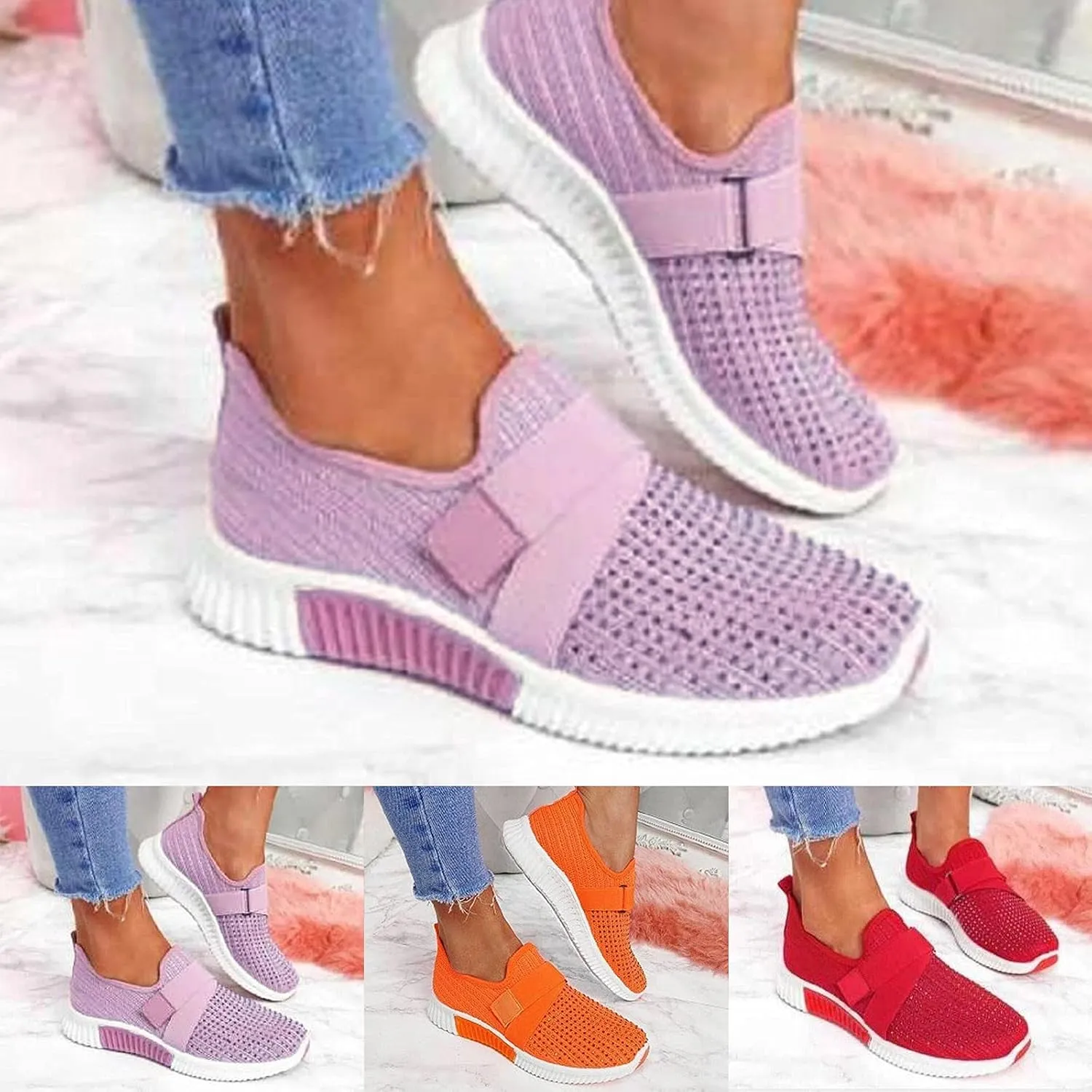 Womens Walking Shoes with Arch Support Soft Slip on Athletic Sneakers Comfortable Lightweight Orthopedic Sneakers