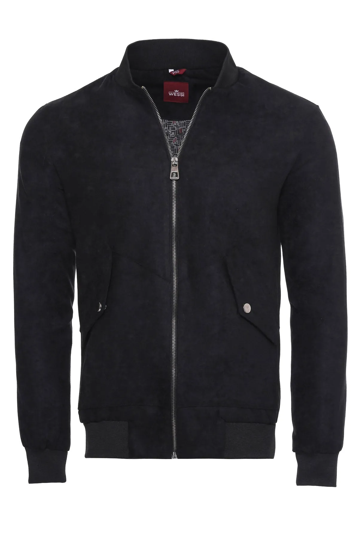 WSS Flap Pockets Suede Navy Blue Men Bomber Coat  - Singen