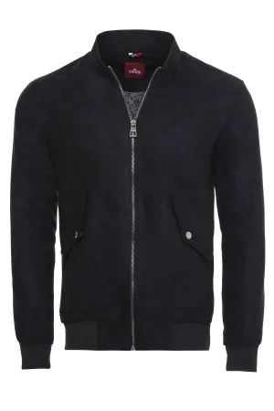 WSS Flap Pockets Suede Navy Blue Men Bomber Coat  - Singen