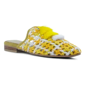 Yellow Woven Flat Mules With Tassels