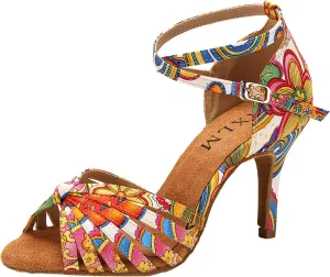 YKXLM Latin Dance Shoes for Women Ballroom Salsa Tango Professional Performance Practice Dancing Shoes,4" Heel,Colorful,7.5 US